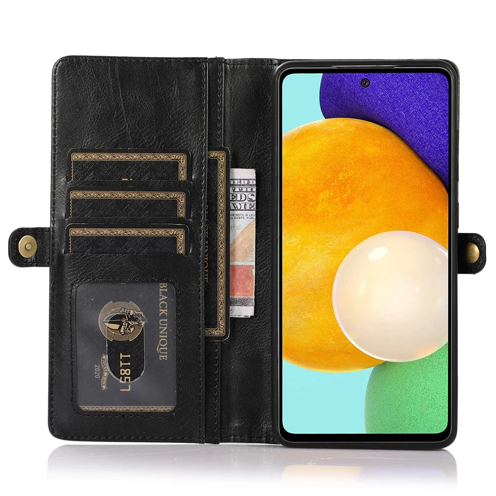 For Samsung Galaxy A52 4G / A52 5G / A52s 5G Protective Cover Detachable 2-in-1 TPU+PU Leather Wallet Phone Case with Strap - Black - 2