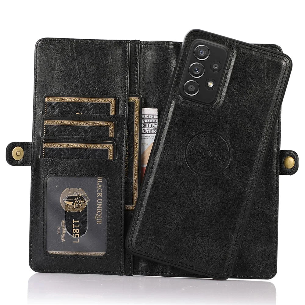 For Samsung Galaxy A52 4G / A52 5G / A52s 5G Protective Cover Detachable 2-in-1 TPU+PU Leather Wallet Phone Case with Strap - Black - 3