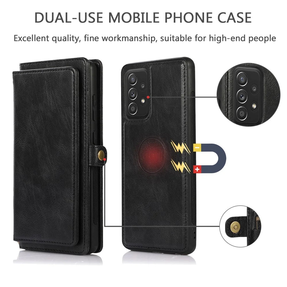 For Samsung Galaxy A52 4G / A52 5G / A52s 5G Protective Cover Detachable 2-in-1 TPU+PU Leather Wallet Phone Case with Strap - Black - 7