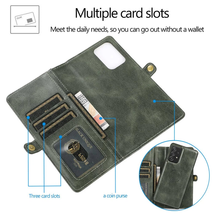 For Samsung Galaxy A33 5G TPU+PU Leather Case Detachable 2-in-1 Protective Wallet Phone Cover with Strap - Green - 6