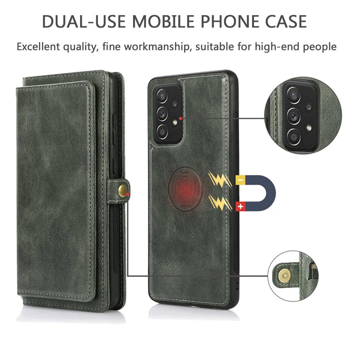 For Samsung Galaxy A33 5G TPU+PU Leather Case Detachable 2-in-1 Protective Wallet Phone Cover with Strap - Green - 7