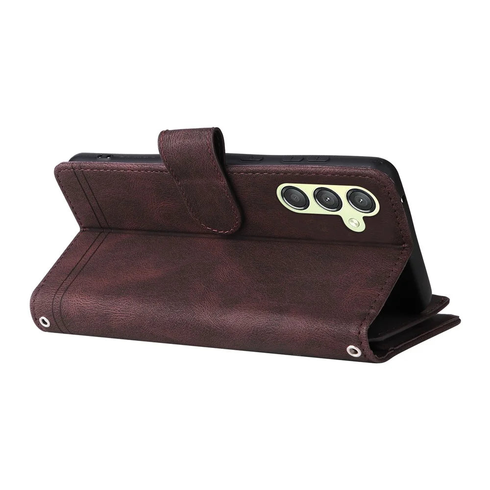 For Samsung Galaxy A24 4G (162.1 x 77.6 x 8.3mm) Zipper Pocket Wallet Stand Phone Case Multiple Card Slots Leather Cover - Brown - 5