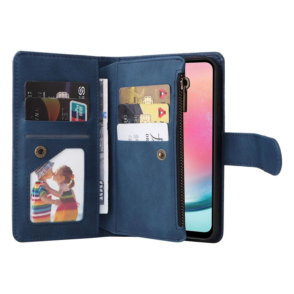 For Samsung Galaxy A54 5G Zipper Pocket Skin-touch Leather Case Multiple Card Slots Wallet Stand Phone Cover - Blue - 2