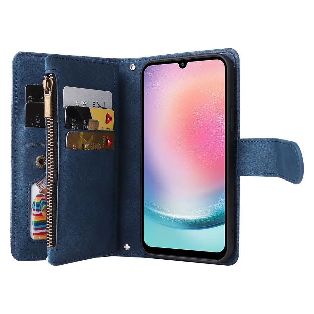 For Samsung Galaxy A54 5G Zipper Pocket Skin-touch Leather Case Multiple Card Slots Wallet Stand Phone Cover - Blue - 3