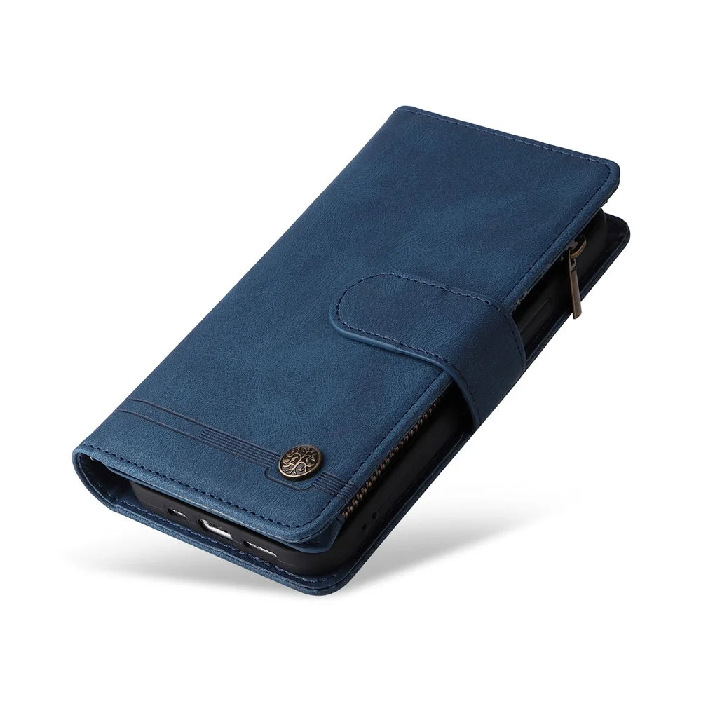 For Samsung Galaxy A54 5G Zipper Pocket Skin-touch Leather Case Multiple Card Slots Wallet Stand Phone Cover - Blue - 6