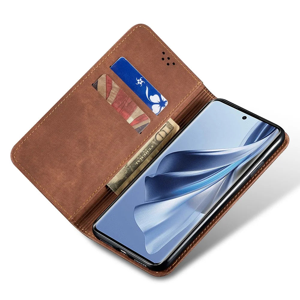 For Samsung Galaxy S23 FE Jeans Cloth Texture Wallet Case PU Leather Stand Phone Cover - Coffee - 2