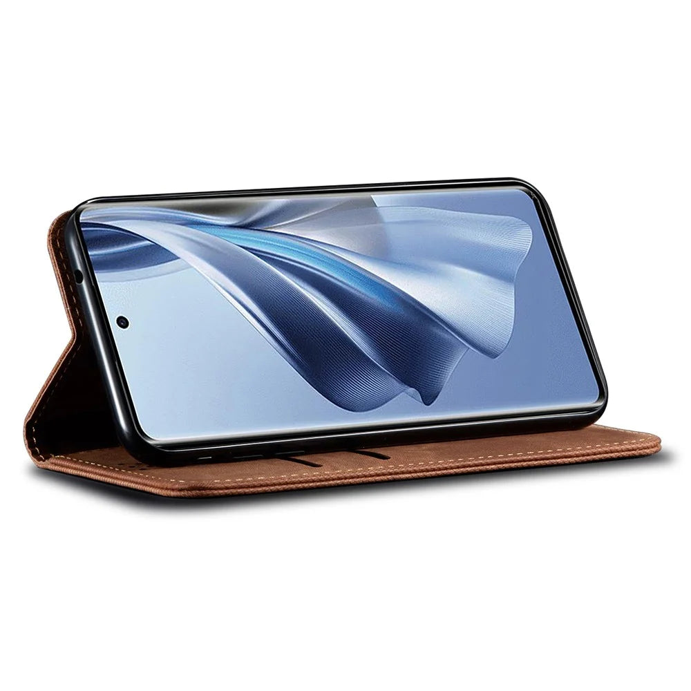 For Samsung Galaxy S23 FE Jeans Cloth Texture Wallet Case PU Leather Stand Phone Cover - Coffee - 3
