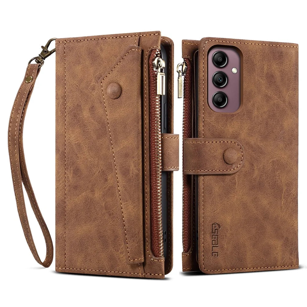 ESEBLE Star Series Leather Phone Case for Samsung Galaxy S23 FE Zipper Pocket RFID Blocking Wallet Stand Cover - Brown - 1