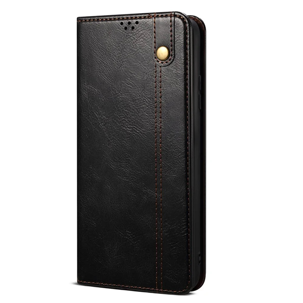 Wallet Phone Case for Samsung Galaxy S23 FE , Waxy Crazy Horse Texture Wallet Stand PU Leather Phone Cover - Black - 7