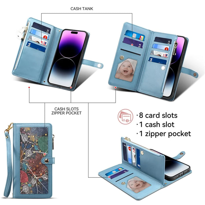 ESEBLE Stand Folio Cover for Samsung Galaxy S23 FE , RFID Blocking Leather Zipper Pocket Wallet Phone Case - Blue - 4