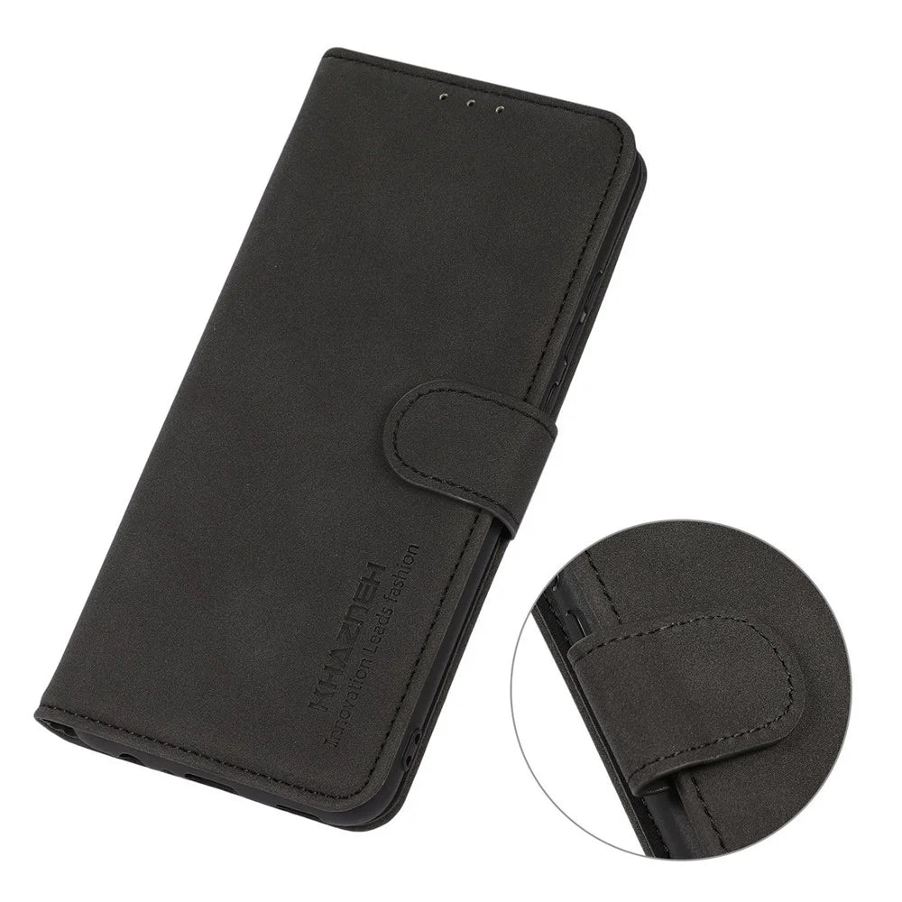 KHAZNEH For Samsung Galaxy F34 5G / M34 5G Wallet Phone Cover Textured PU Leather Stand Anti-drop Case - Black - 5
