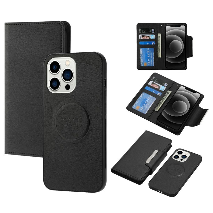 Wallet Folio Case for iPhone 15 Pro Max , PU Leather Slim Phone Cover with Removable Inner TPU Shell - Black - 1