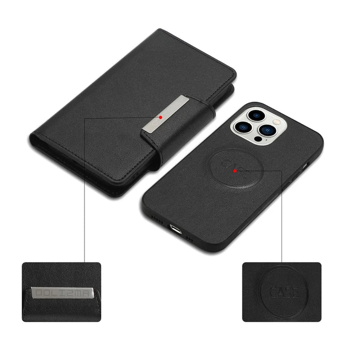 Wallet Folio Case for iPhone 15 Pro Max , PU Leather Slim Phone Cover with Removable Inner TPU Shell - Black - 3