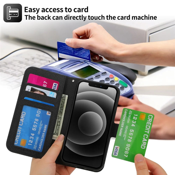 For iPhone 15 Pro Detachable Magnetic Wallet Case PU Leather Cross Texture Stand Phone Cover - Black - 7