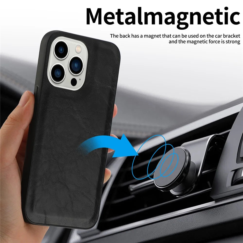 Crazy Horse Texture PU Phone Case for iPhone 15 Pro Detachable 2-in-1 Magnetic Absorption Wallet Phone Cover - Black - 6