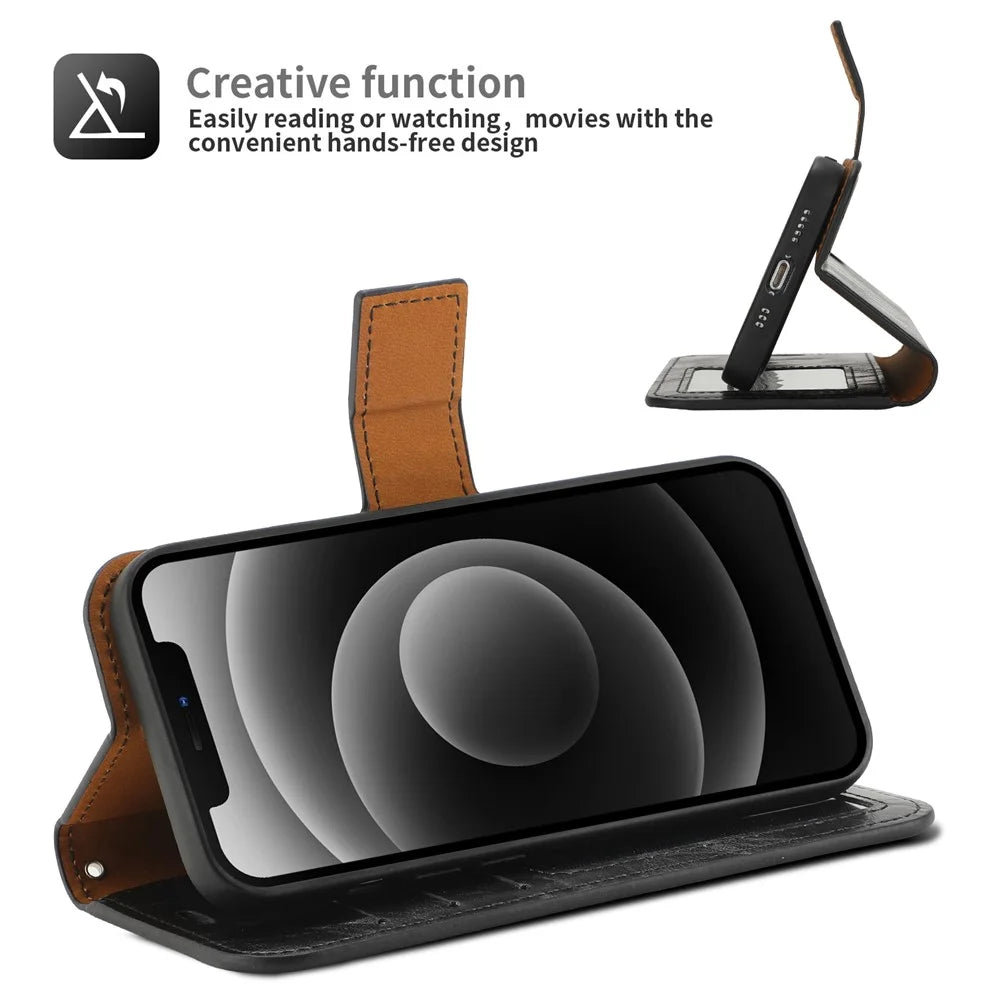 Magnetic Absorption Wallet Phone Case for iPhone 15 Plus Detachable 2-in-1 Crazy Horse Texture PU Phone Cover - Black - 3