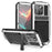 R-JUST For iPhone 15 Pro Kickstand Phone Case PC+Silicone+Metal Shockproof Cover with Tempered Glass Film - Silver - 1