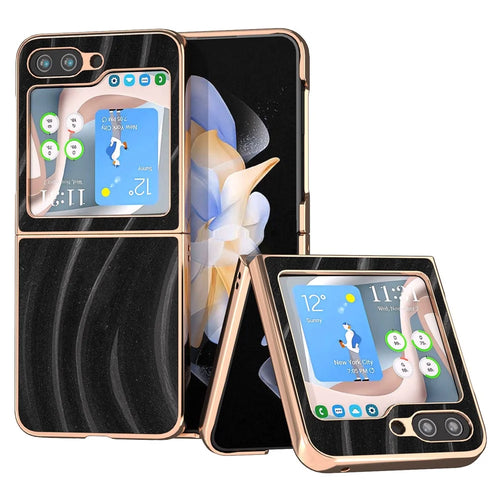 Milky Way Series Phone Case for Samsung Galaxy Z Flip5 5G , PU Leather + PC Electroplating Anti-Scratch Cover - Black - 1