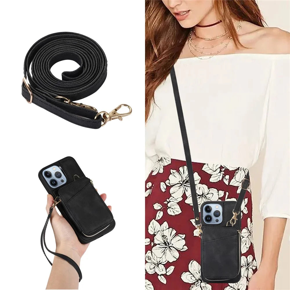 For iPhone 13 Pro Max Slim-Fit Phone Cover Zipper Wallet Phone Cover Kickstand PU Leather+TPU Shell - Black - 6