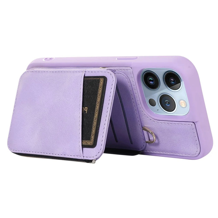For iPhone 13 Pro Kickstand Zipper Phone Case Wallet Cover PU Leather+TPU Phone Shell - Purple - 3
