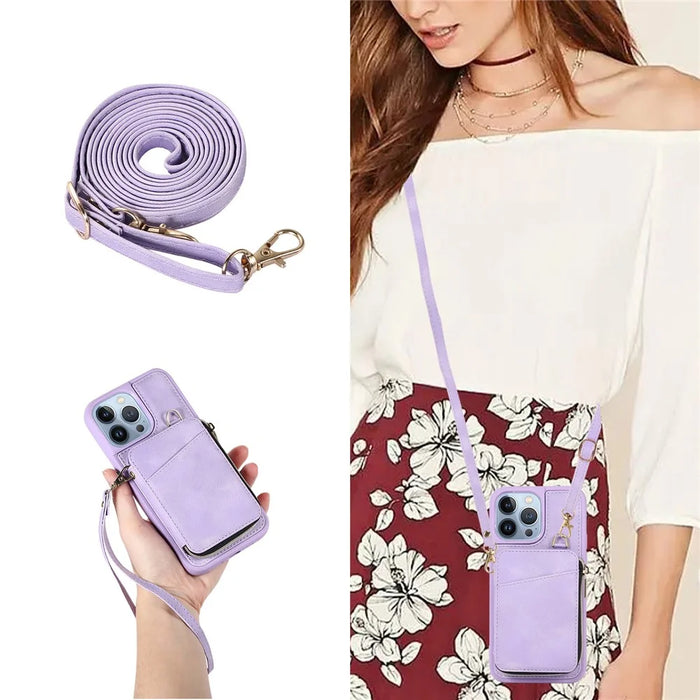 For iPhone 13 Pro Kickstand Zipper Phone Case Wallet Cover PU Leather+TPU Phone Shell - Purple - 6