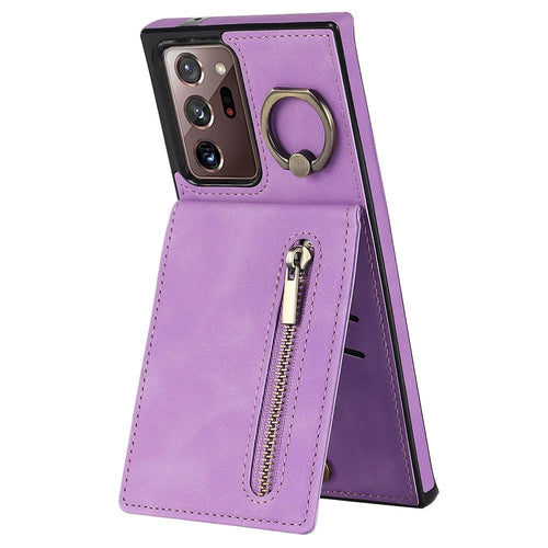 RFID Blocking Phone Case for Samsung Galaxy Note20 Ultra / Note20 Ultra 5G Retro PU+TPU Kickstand Cover with Zippered Wallet - Purple - 1