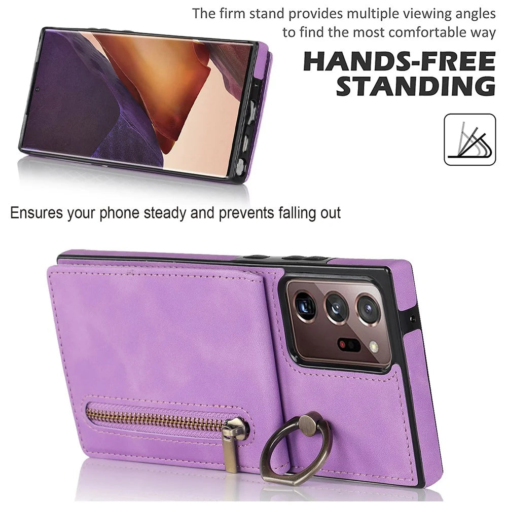 RFID Blocking Phone Case for Samsung Galaxy Note20 Ultra / Note20 Ultra 5G Retro PU+TPU Kickstand Cover with Zippered Wallet - Purple - 2