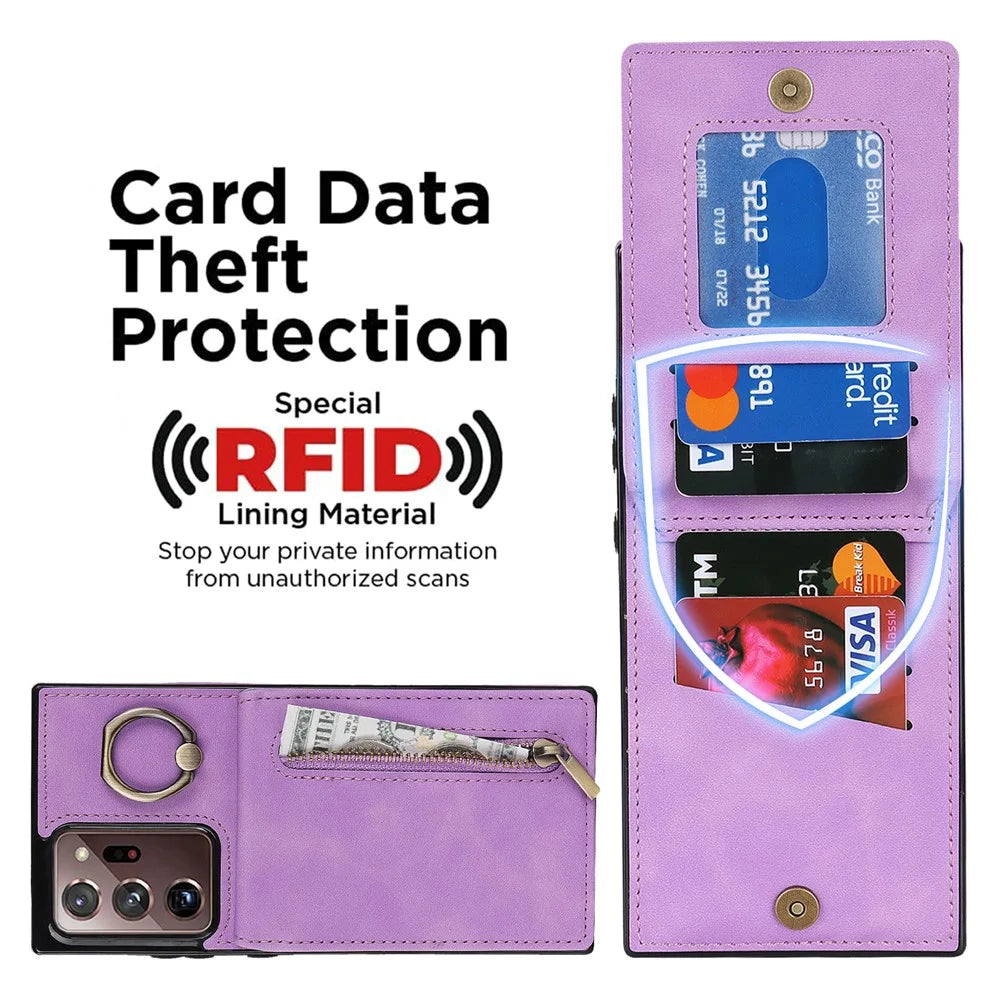 RFID Blocking Phone Case for Samsung Galaxy Note20 Ultra / Note20 Ultra 5G Retro PU+TPU Kickstand Cover with Zippered Wallet - Purple - 3