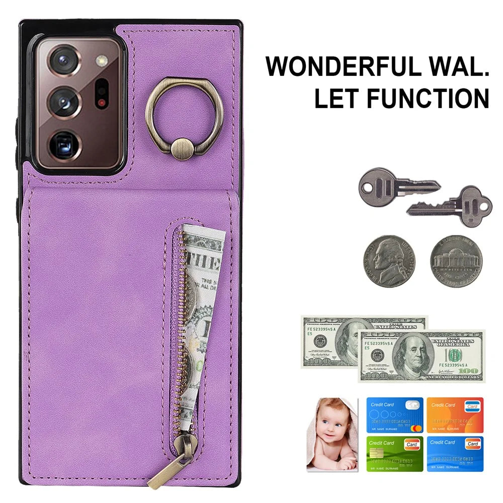 RFID Blocking Phone Case for Samsung Galaxy Note20 Ultra / Note20 Ultra 5G Retro PU+TPU Kickstand Cover with Zippered Wallet - Purple - 4