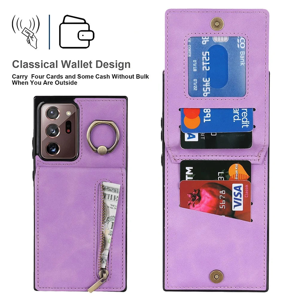 RFID Blocking Phone Case for Samsung Galaxy Note20 Ultra / Note20 Ultra 5G Retro PU+TPU Kickstand Cover with Zippered Wallet - Purple - 6