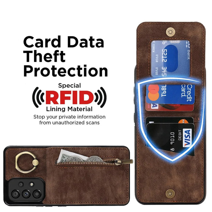 Kickstand Wallet Phone Case for Samsung Galaxy A53 5G RFID Blocking PU+TPU Phone Cover - Brown - 3