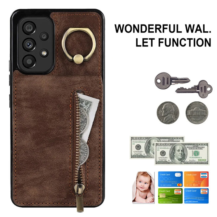Kickstand Wallet Phone Case for Samsung Galaxy A53 5G RFID Blocking PU+TPU Phone Cover - Brown - 4