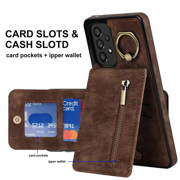 Kickstand Wallet Phone Case for Samsung Galaxy A53 5G RFID Blocking PU+TPU Phone Cover - Brown - 6