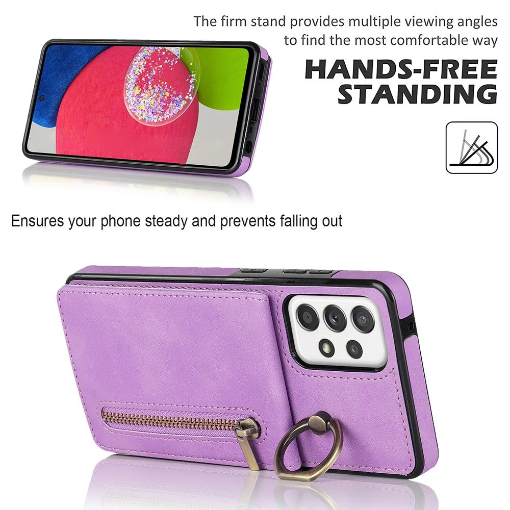 For Samsung Galaxy A32 5G / M32 5G RFID Blocking Wallet Phone Case Retro PU+TPU Kickstand Phone Cover - Purple - 2