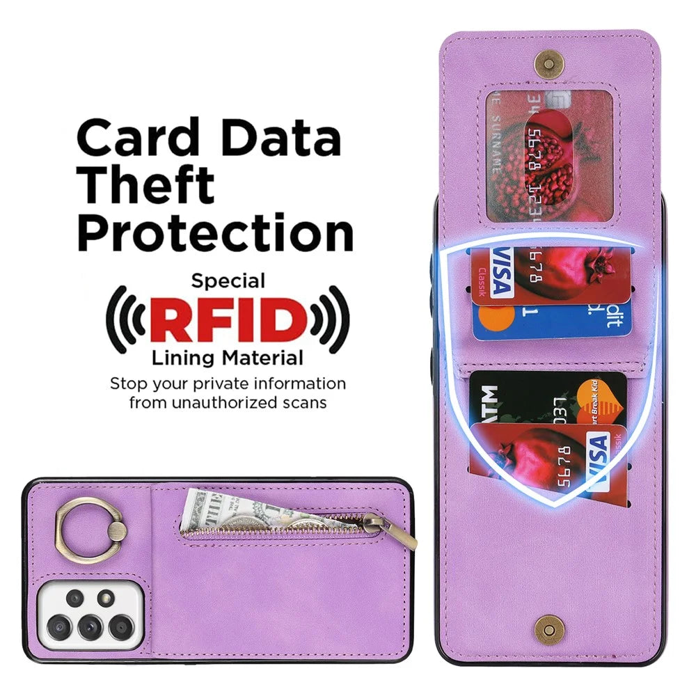 For Samsung Galaxy A32 5G / M32 5G RFID Blocking Wallet Phone Case Retro PU+TPU Kickstand Phone Cover - Purple - 3