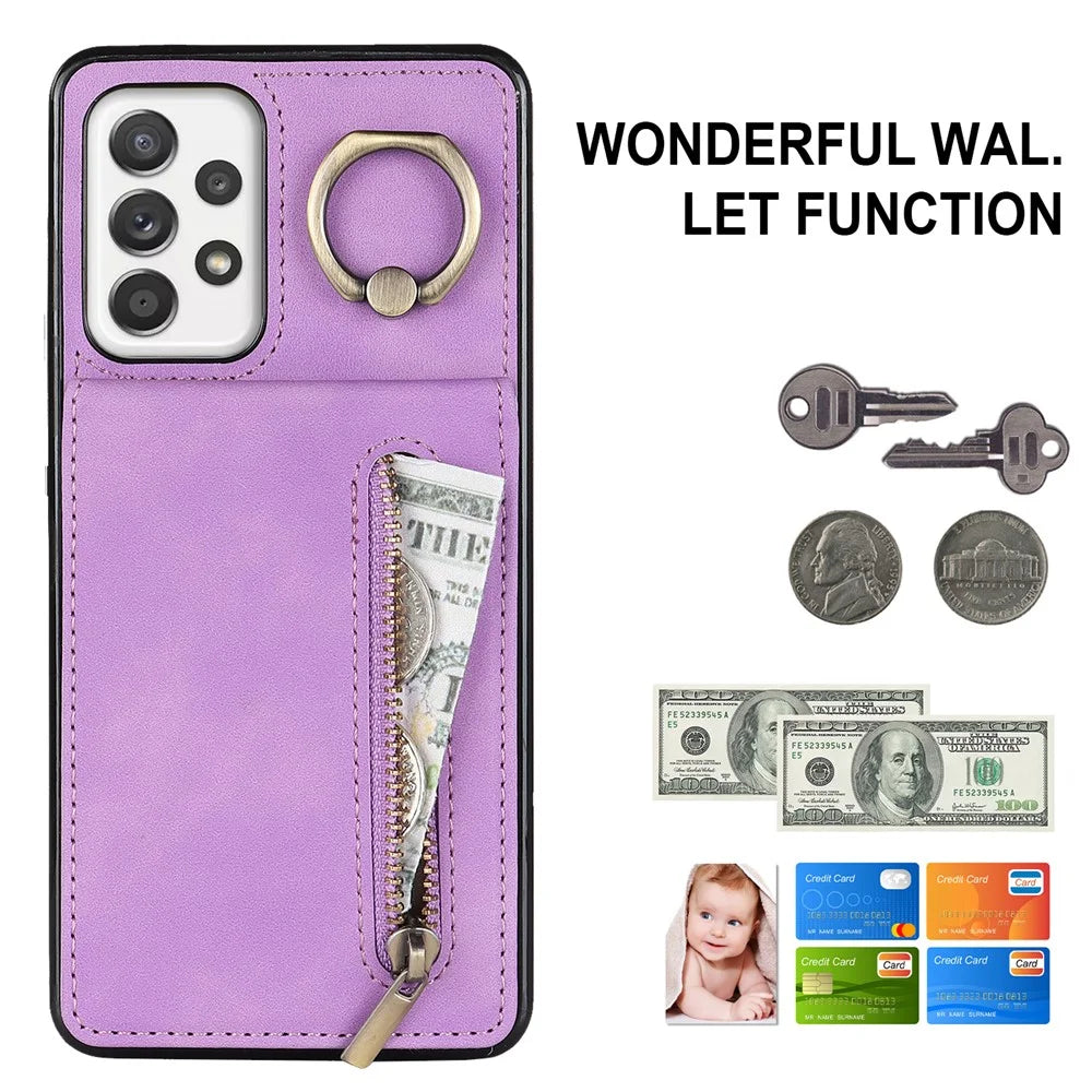 For Samsung Galaxy A32 5G / M32 5G RFID Blocking Wallet Phone Case Retro PU+TPU Kickstand Phone Cover - Purple - 4
