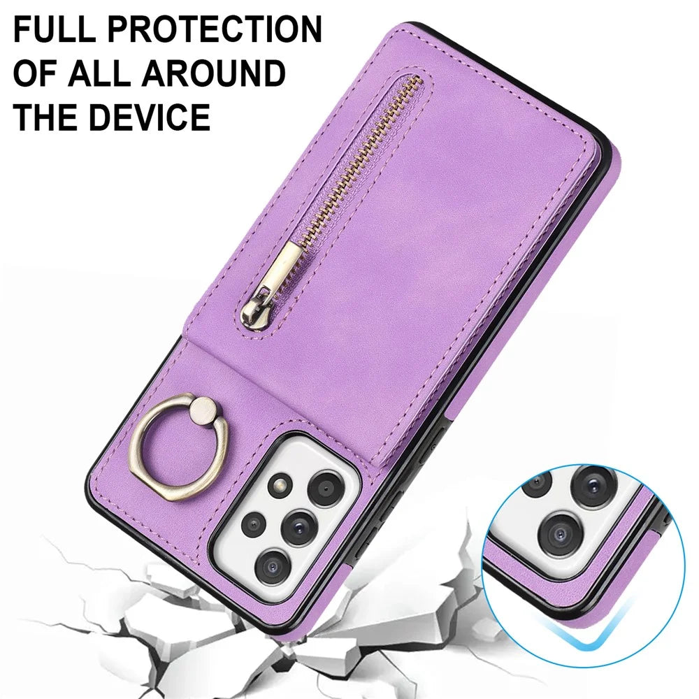 For Samsung Galaxy A32 5G / M32 5G RFID Blocking Wallet Phone Case Retro PU+TPU Kickstand Phone Cover - Purple - 7
