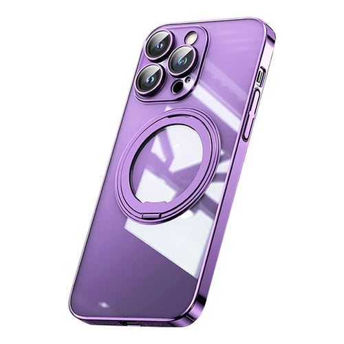 For iPhone 14 Pro Anti-Scratch Shell Compatible with MagSafe Phone Case TPU+Acrylic+Zinc Alloy Kickstand Transparent Cover - Purple - 1