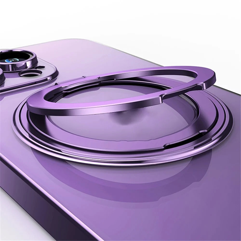 For iPhone 14 Pro Anti-Scratch Shell Compatible with MagSafe Phone Case TPU+Acrylic+Zinc Alloy Kickstand Transparent Cover - Purple - 2