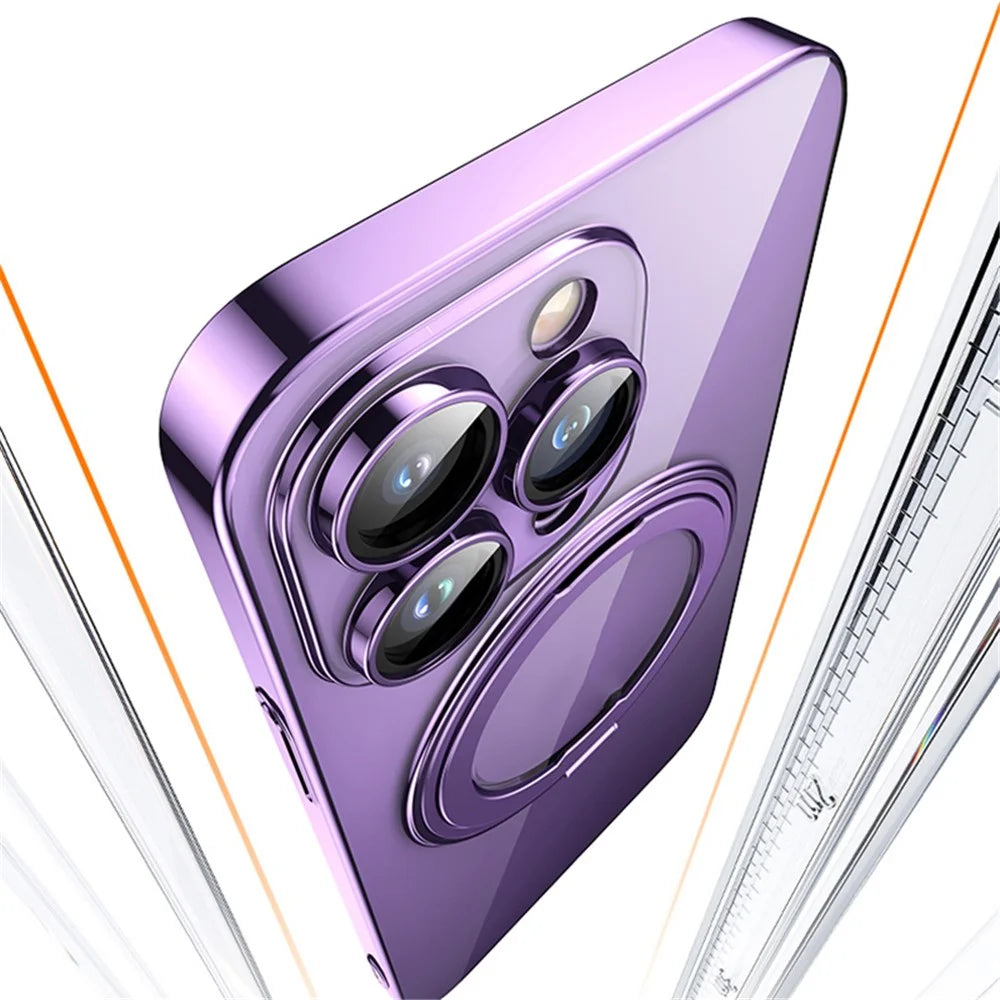 For iPhone 14 Pro Anti-Scratch Shell Compatible with MagSafe Phone Case TPU+Acrylic+Zinc Alloy Kickstand Transparent Cover - Purple - 4