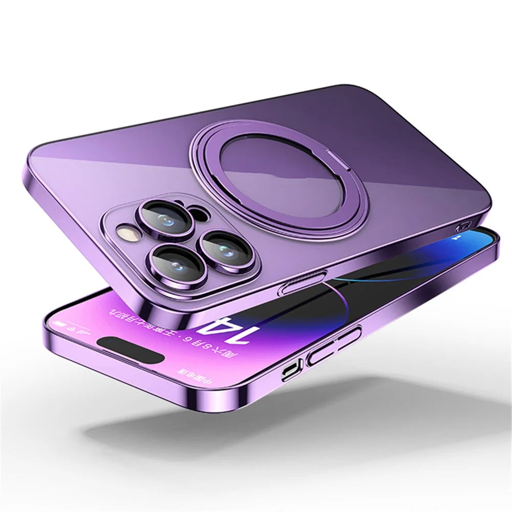 For iPhone 14 Pro Anti-Scratch Shell Compatible with MagSafe Phone Case TPU+Acrylic+Zinc Alloy Kickstand Transparent Cover - Purple - 5