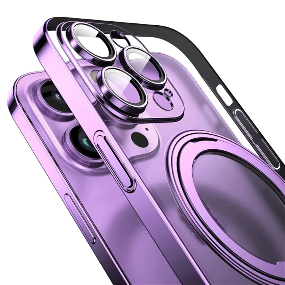 For iPhone 14 Pro Anti-Scratch Shell Compatible with MagSafe Phone Case TPU+Acrylic+Zinc Alloy Kickstand Transparent Cover - Purple - 6