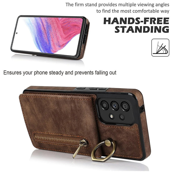 For Samsung Galaxy A33 5G RFID Blocking Kickstand Case Retro PU+TPU Shockproof Wallet Phone Cover - Brown - 2