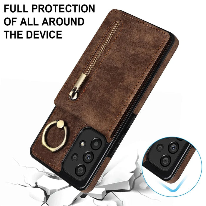 For Samsung Galaxy A33 5G RFID Blocking Kickstand Case Retro PU+TPU Shockproof Wallet Phone Cover - Brown - 7