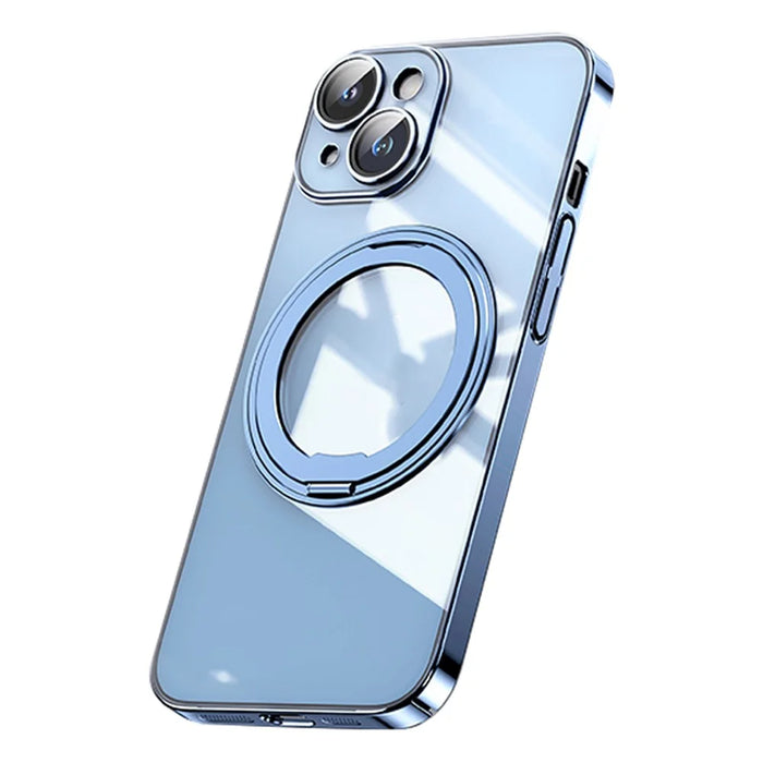 Kickstand Magnetic Case for iPhone 14 , Acrylic+TPU Electroplating Phone Cover Compatible with MagSafe - Transparent Blue - 1