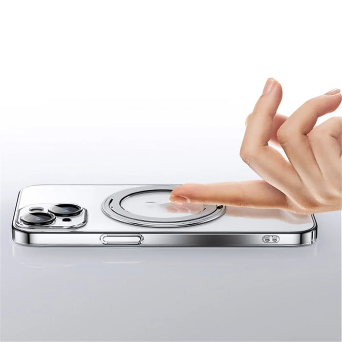 Kickstand Magnetic Case for iPhone 14 , Acrylic+TPU Electroplating Phone Cover Compatible with MagSafe - Transparent Blue - 4
