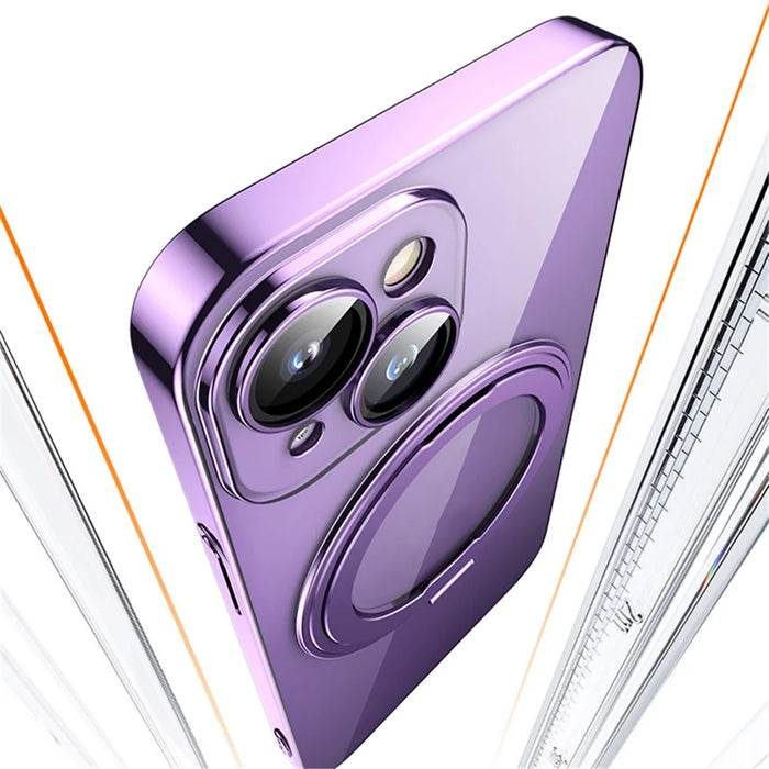 Kickstand Magnetic Case for iPhone 14 , Acrylic+TPU Electroplating Phone Cover Compatible with MagSafe - Transparent Blue - 5
