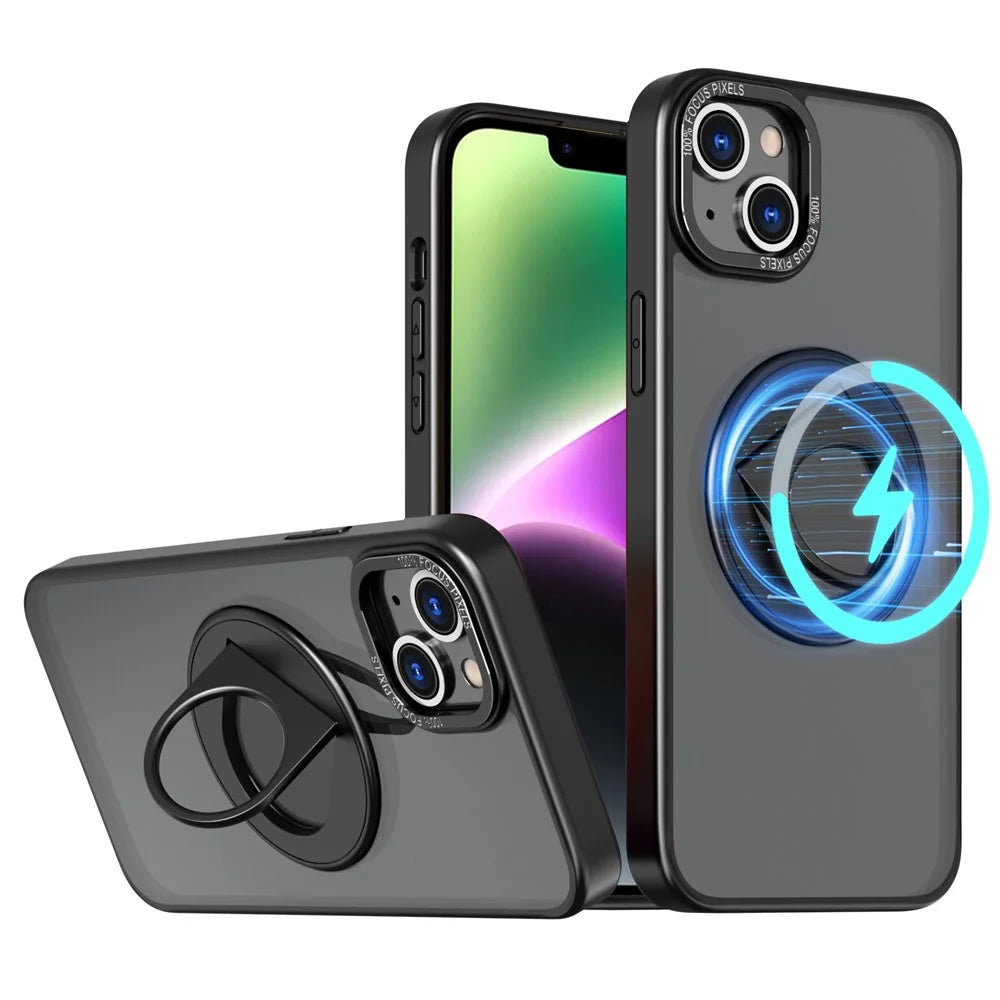 Style-A Magnetic Case for iPhone 14 Plus , Acrylic+TPU Phone Kickstand Cover Compatible with MagSafe - Black - 1