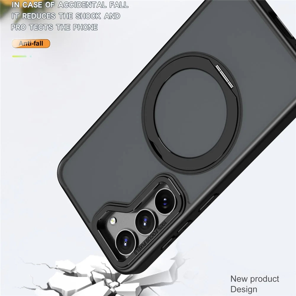 Style-B For Samsung Galaxy S22 5G Magnetic Ring Kickstand Acrylic+TPU Cover Anti-scratch Phone Case - Black - 3