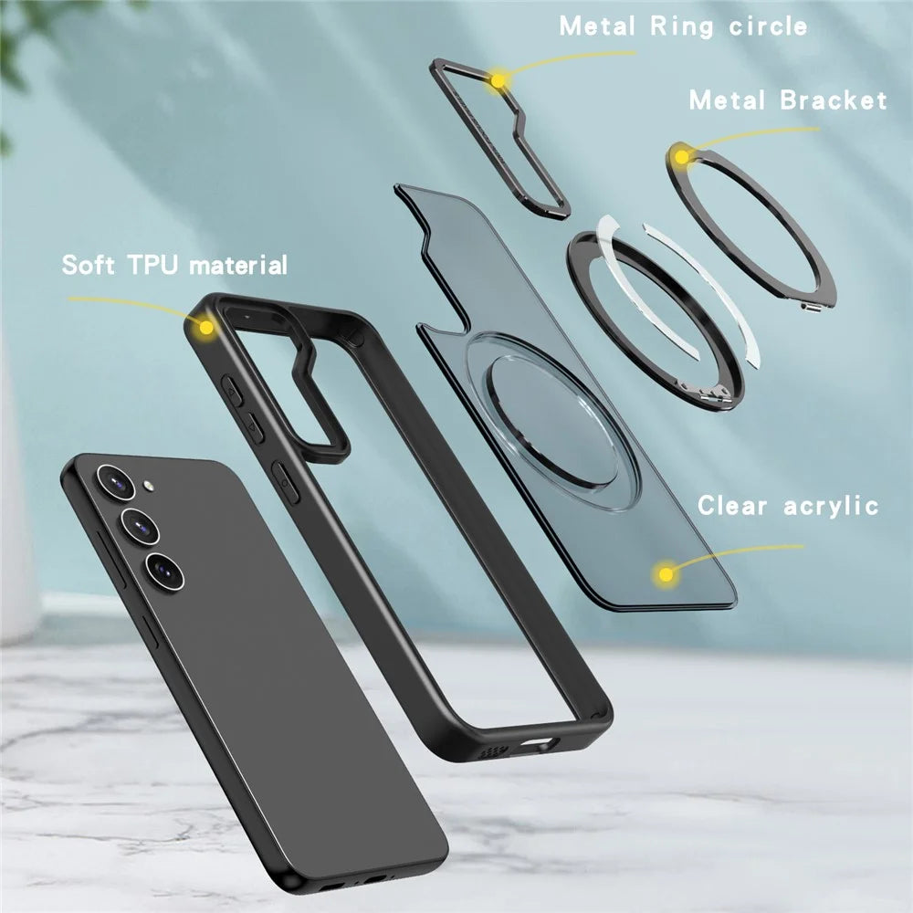 Style-B For Samsung Galaxy S22 5G Magnetic Ring Kickstand Acrylic+TPU Cover Anti-scratch Phone Case - Black - 4